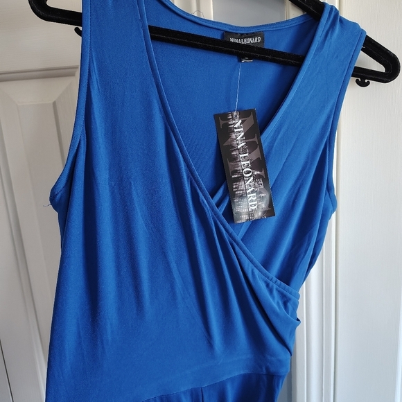 Nina Leonard Deep Sea Blue B Neck Jumpsuit M - Picture 2 of 10